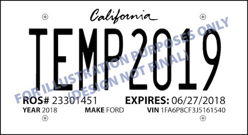 California temporary vehicle registration decal for 2019.