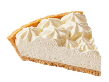 A slice of creamy vanilla or cheesecake with whipped topping.