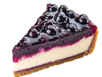 A slice of blueberry cheesecake with a glossy blueberry topping.