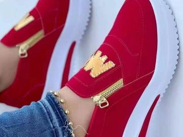 Women's Fashionable Letter Design Zipper Wedge Sneakers