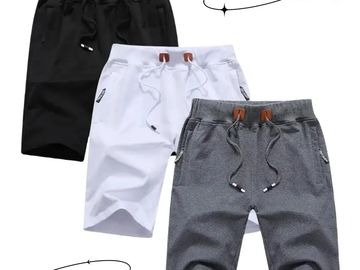 3-Pack Men's Athletic Shorts, 70% Cotton Casual Gym Shorts with Zipper Pockets & Drawstring, Breatha