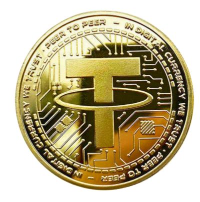 A gold Tether (USDT) cryptocurrency coin.