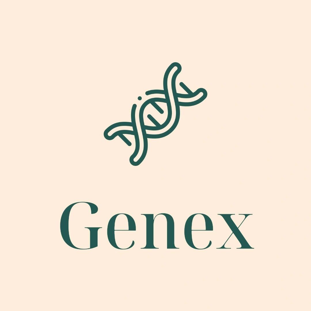 Logo of Genex featuring a DNA helix symbol and the brand name.