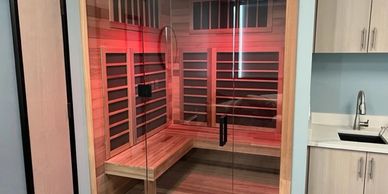 Custom Infrared Dry Sauna to experience after your massage to assist in muscle recovery