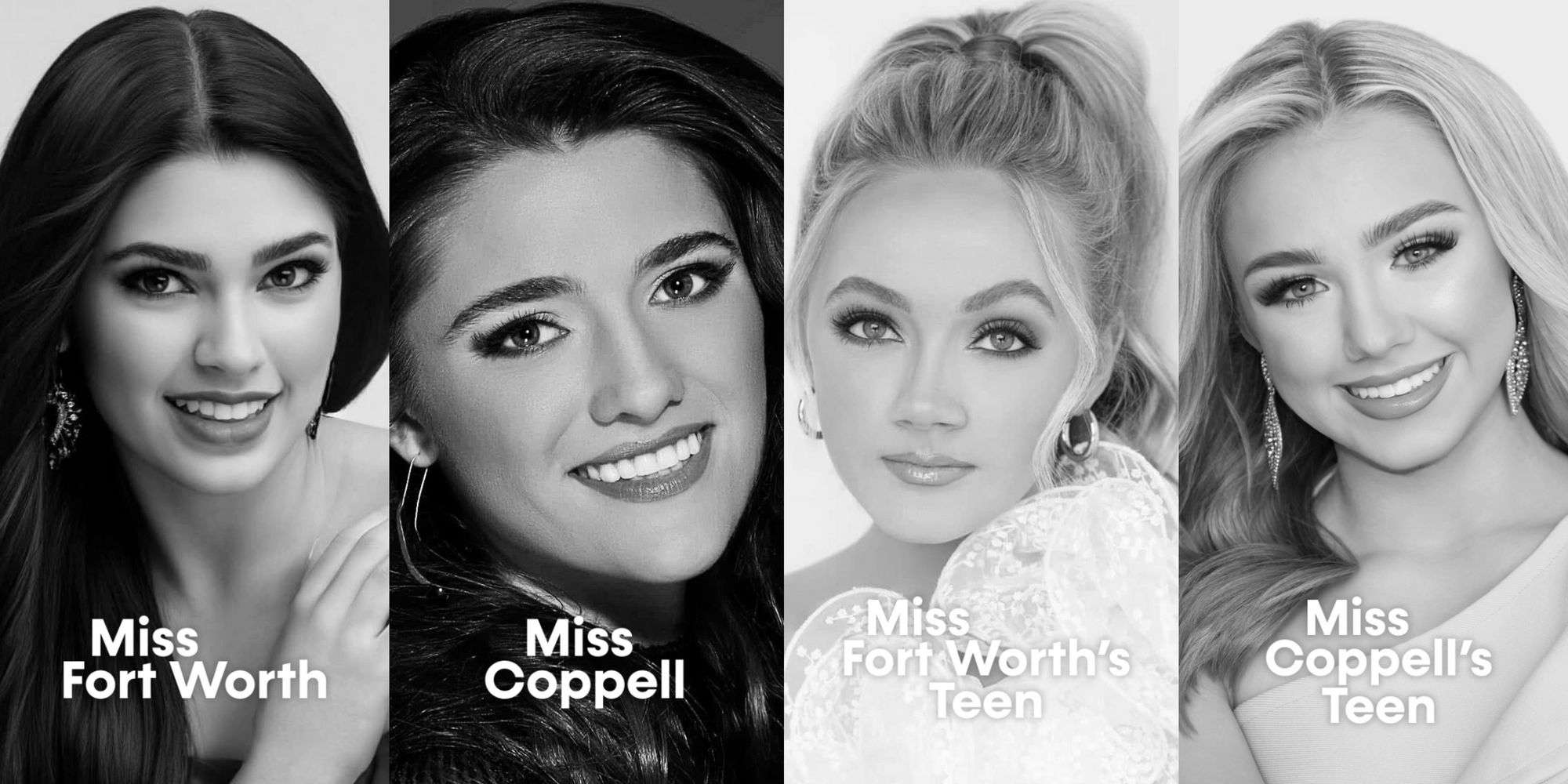 Black and white headshots of Miss and Teen Fort Worth and Coppell.