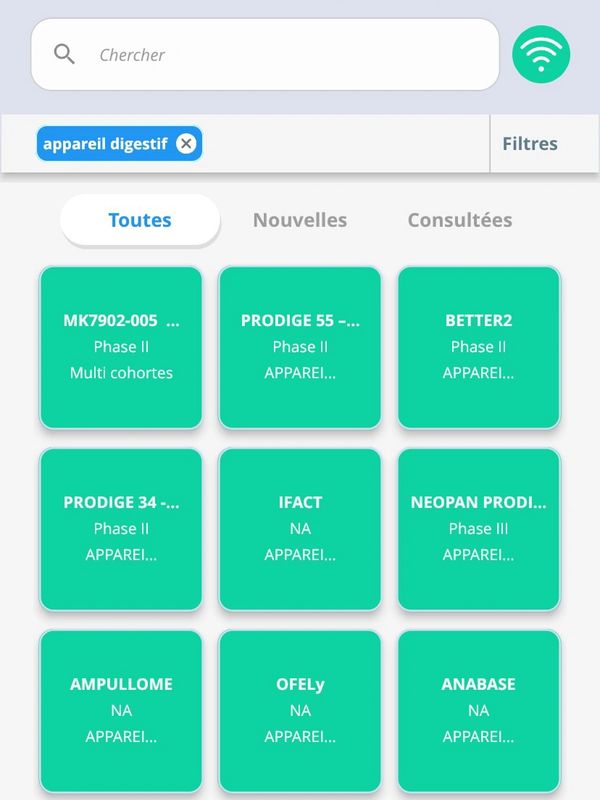 Solution E-nnogec (Application mobile) : Recherche des études par filtres