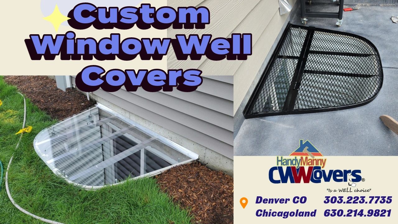 Polycarbonate Window Well Covers Clear and metal window well covers with escape hatch.