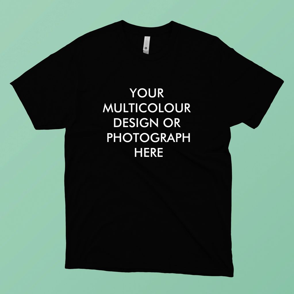 T-Shirt printed with custom multicolour design or photograph