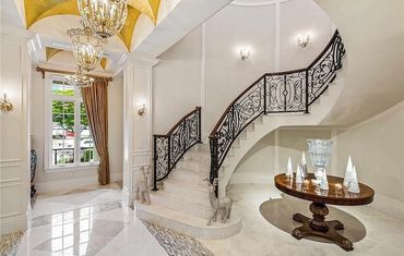 Home Remodeling Stairway, Foyer, New Railings, Marble Flooring