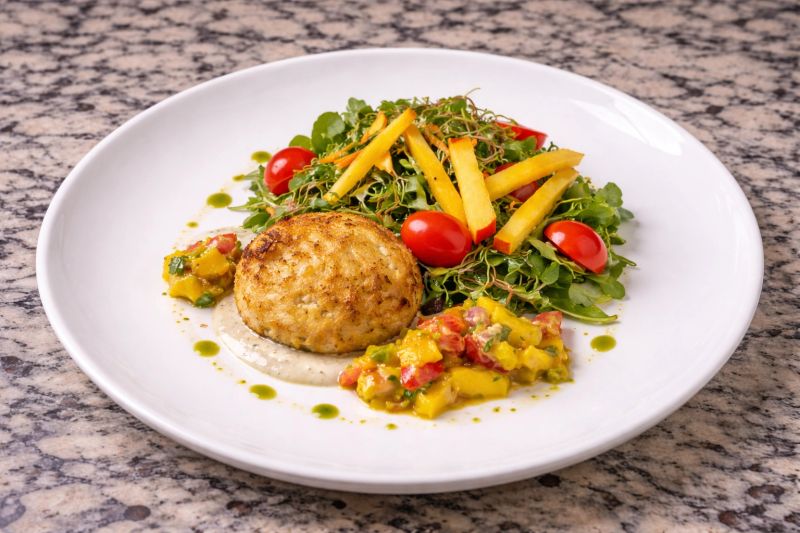 Crab cake with a salad