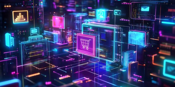 Conceptual digital space with network nodes and logistic icons
