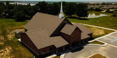 cornerstone baptist, steeple, church, roofing, parking lot paving, brick building, multi-function