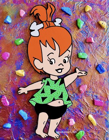 Flintstones art pebbles Bamm Bamm Ellie Duke mixed media pop culture painting