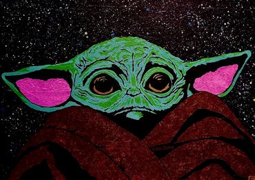 baby yoda star wars meme art The Mandalorian fan art painting