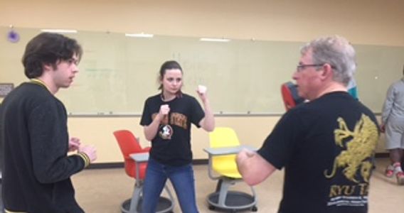 Sam Staley leads a self-defense workshop during sexual assault awareness week. 