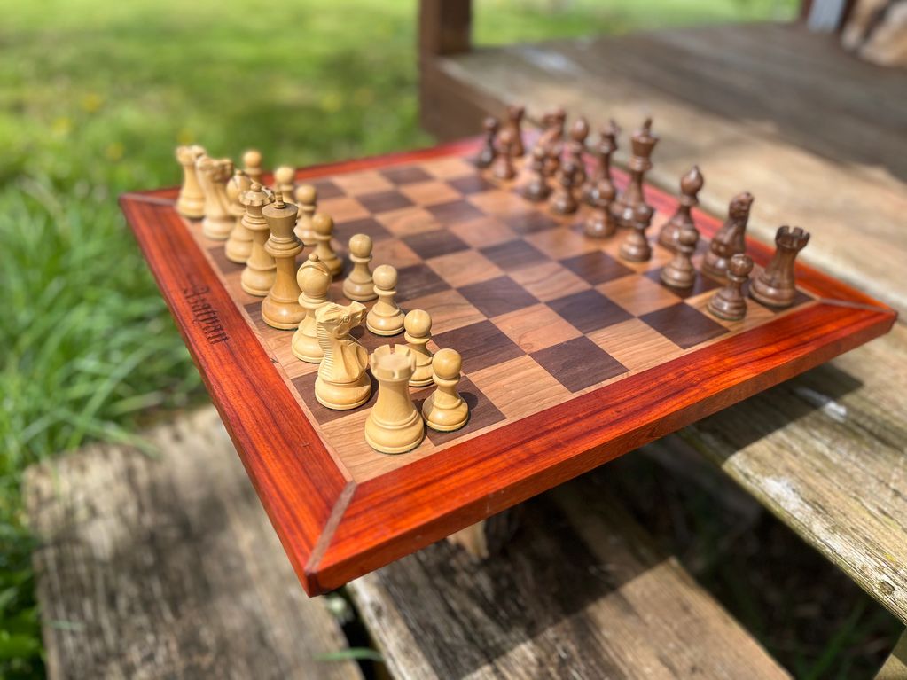 Custom Chess Board made from Paduk, Cherry, and Walnut.  

Starting at $499