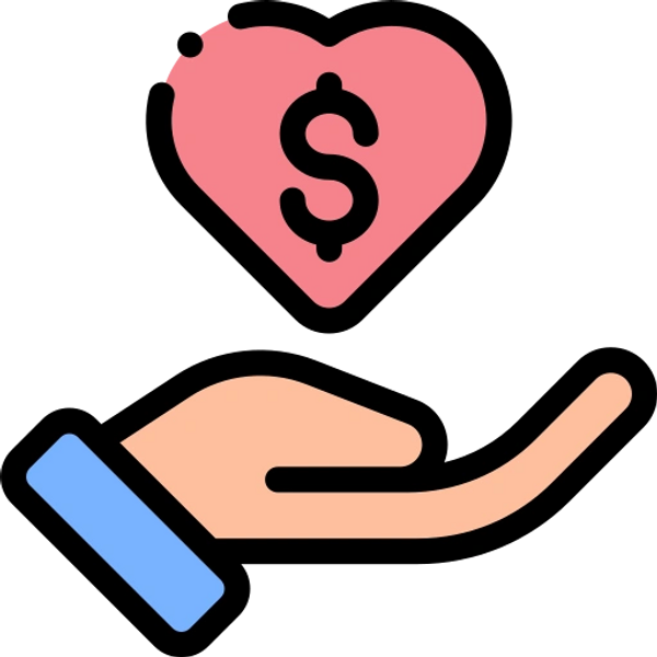 Hand holding a heart with a dollar sign symbol.