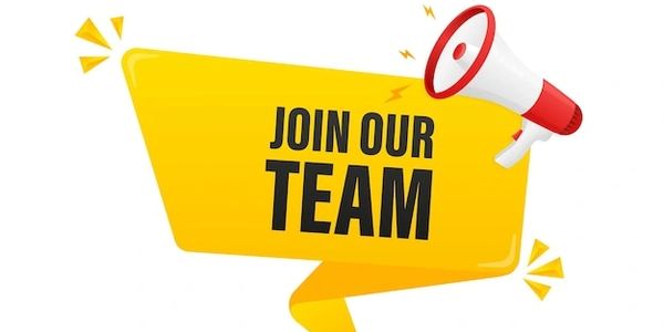 Yellow speech bubble with megaphone saying Join Our Team.
