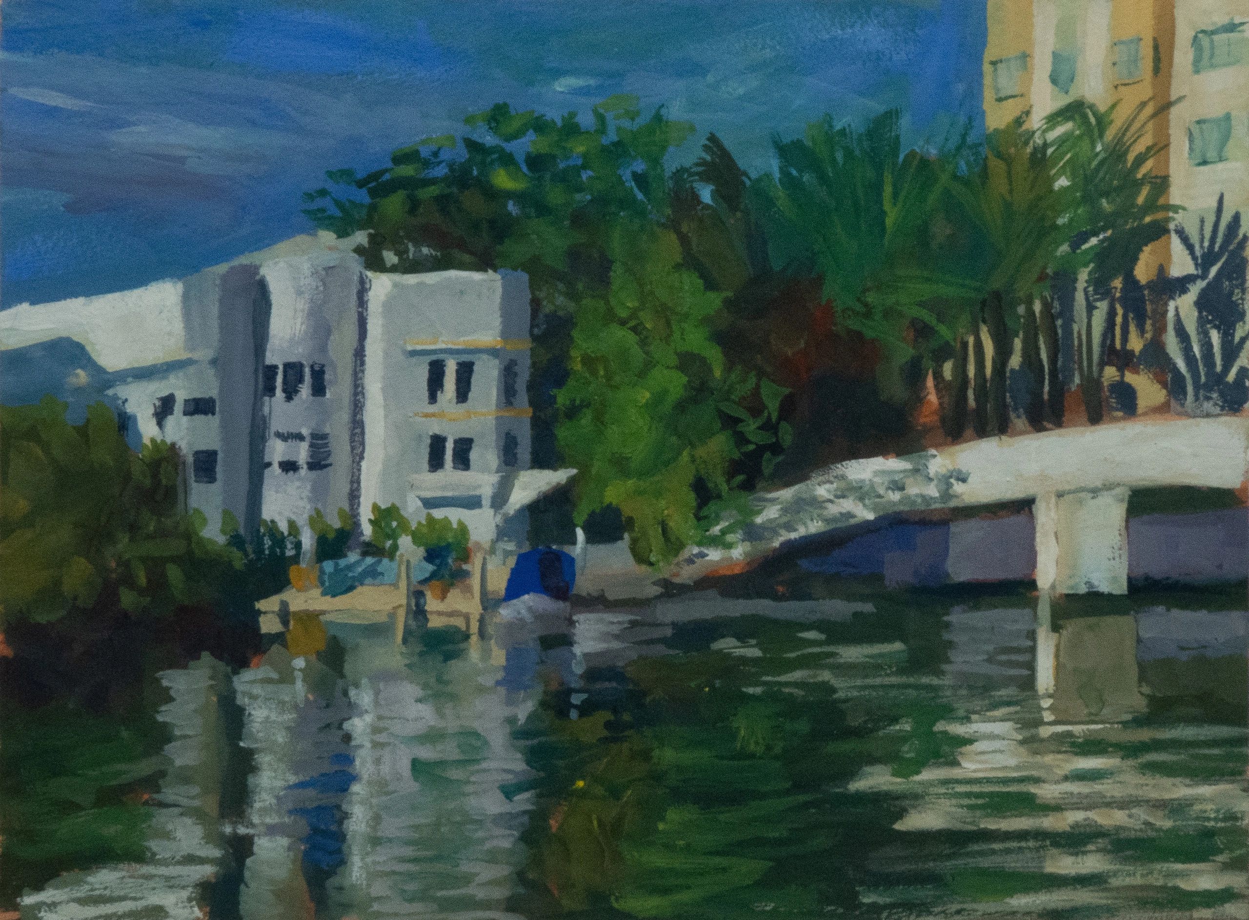 Gouache painting, Miami Beach 24th Street bridge