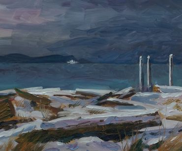 Oil Painting Seascape of Winter in Point Roberts, Washington