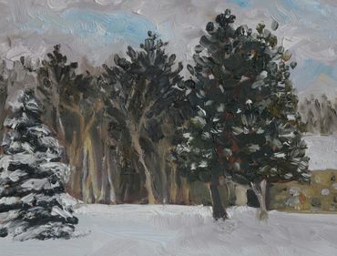 Oil Painting of Winter Trees in Knowlton, Quebec