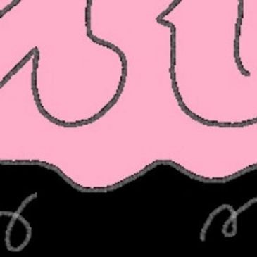 Close-up of pink and black abstract shapes with curved outlines.