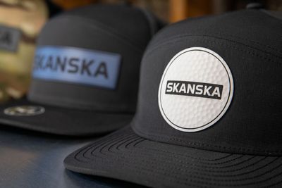 Custom hat made for Skanska with golf ball texture material