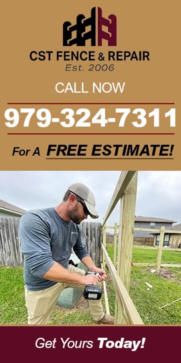Fence repair service offering free estimates with a contact number displayed.