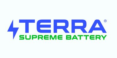 Logo of Terra Supreme Battery with a lightning bolt symbol.