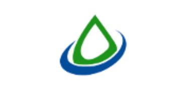Green and blue abstract logo with a droplet shape.
