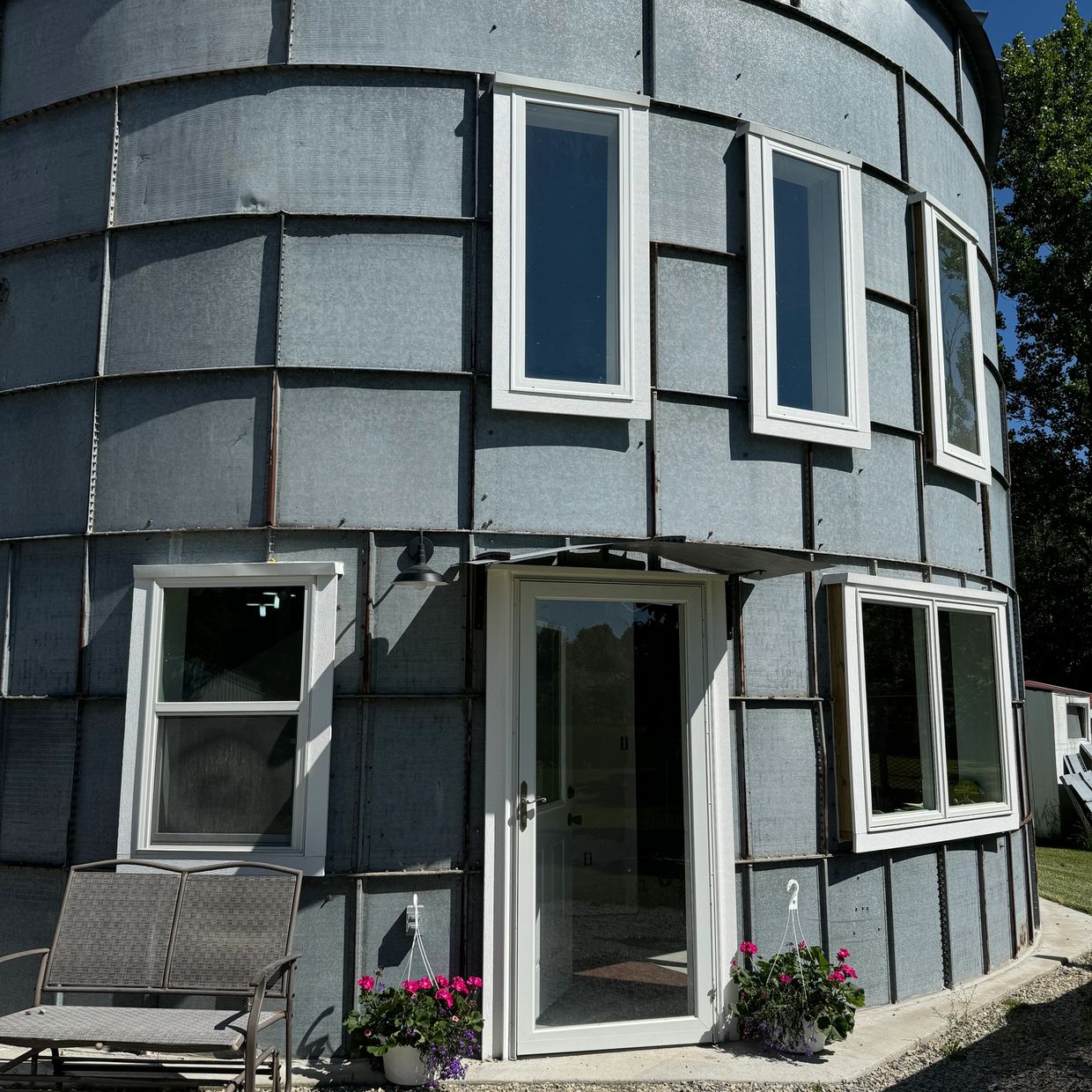 Our new sewing studio is in a 30 ft diameter grain bin.  It took 2 years too upcycle and finish the 