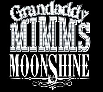 Black logo with white letters saying Grandaddy Mimm's Moonshine Distillery.