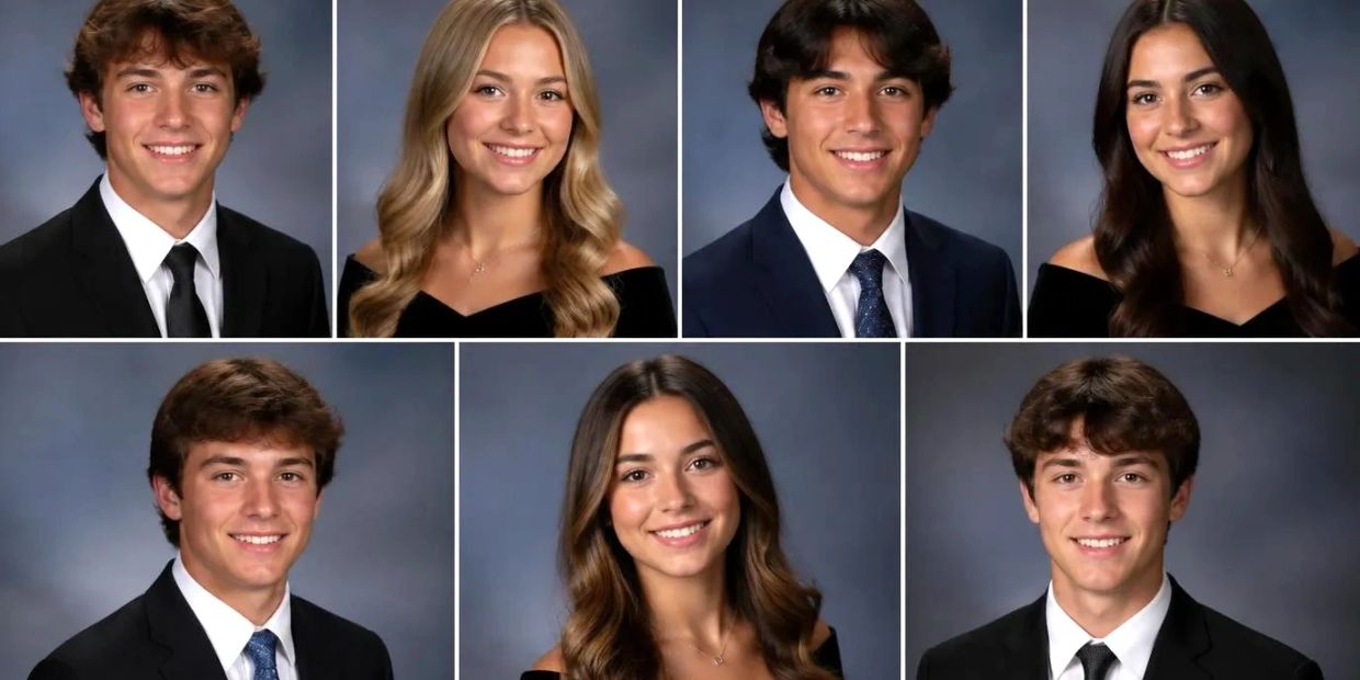 High school senior portraits of smiling teenagers.