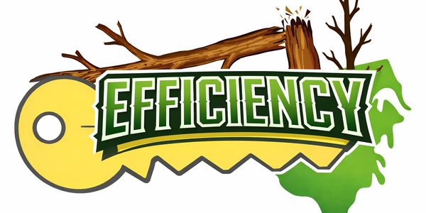 A key labeled 'EFFICIENCY' breaking a wooden branch.