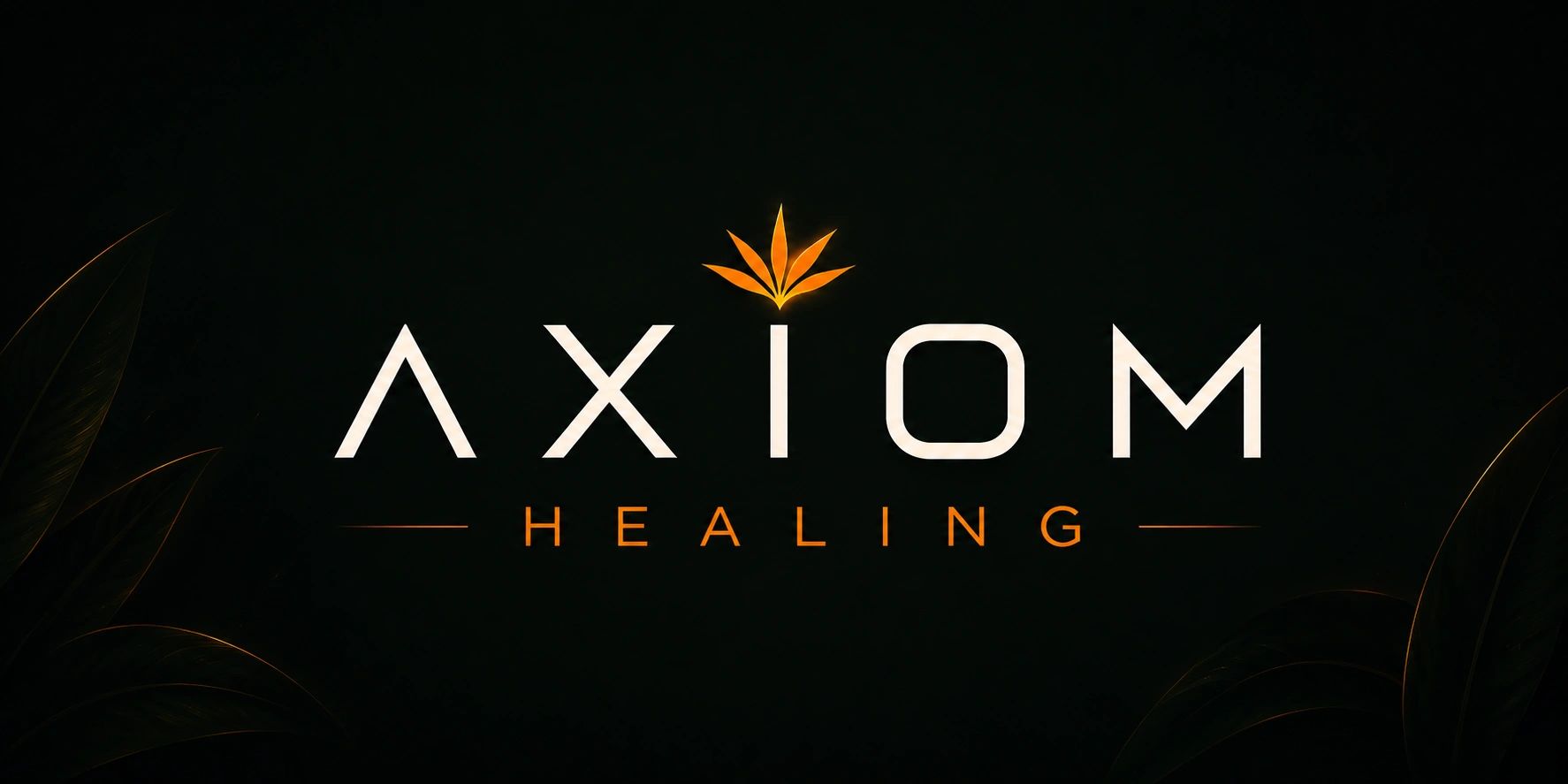 Logo of Axiom Healing with an orange leaf design.