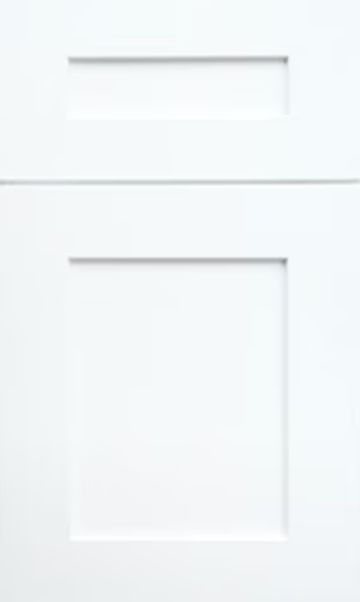 Minimalist white cabinet door with recessed panels.