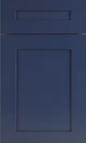 Dark blue cabinet door with a recessed panel design.