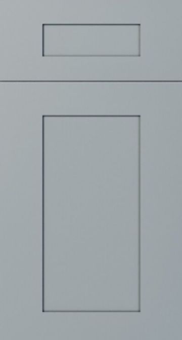 Minimalist gray cabinet door with rectangular panel design.