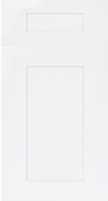 Plain white cabinet door with two rectangular recessed panels.