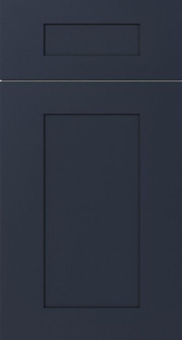 Dark blue shaker-style cabinet door with a recessed panel design.