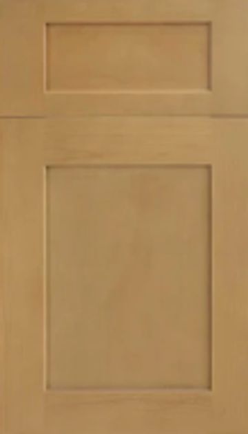 Light brown wooden cabinet door with two rectangular panels.