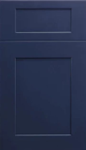 Minimalist navy blue cabinet door with recessed panels.