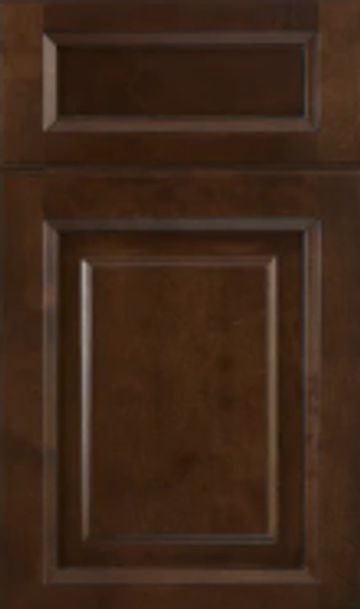 Dark brown wooden cabinet door with raised panel design.