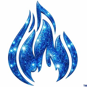 Blue sparkling flame symbol.