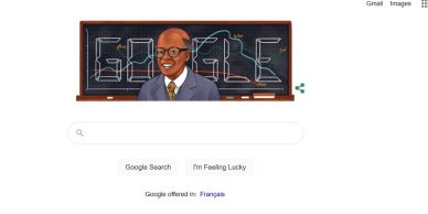 Google Doodle featuring a man with glasses in front of a blackboard.