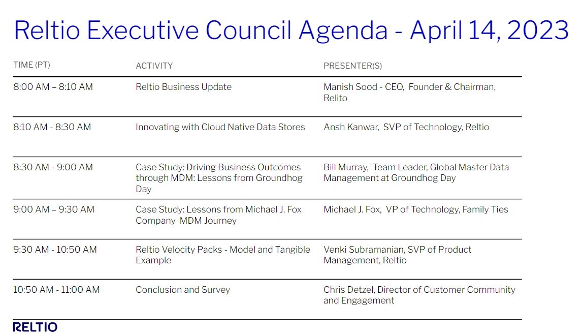 Provide a past or future agenda to show the level of leadership from the company side and how customers are engaging by presenting case studies on the product Provide a past or future agenda to show the level of leadership from the company side and how customers are engaging by presenting case studies on the product