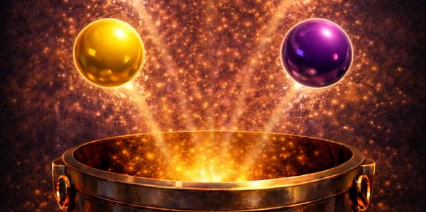 Mystical pot with glowing colorful orbs.