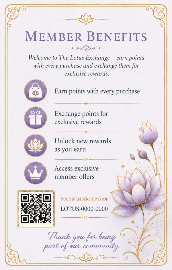 Member benefits for The Lotus Exchange loyalty program.