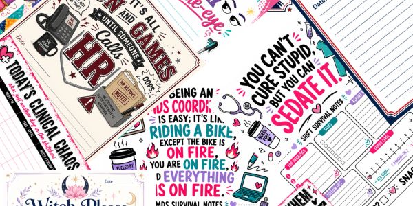 Colorful humorous quote printables for various professions and hobbies.