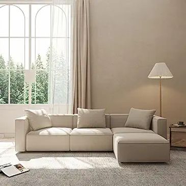 Reversible cream L-shape couch, with breathable linen fabric